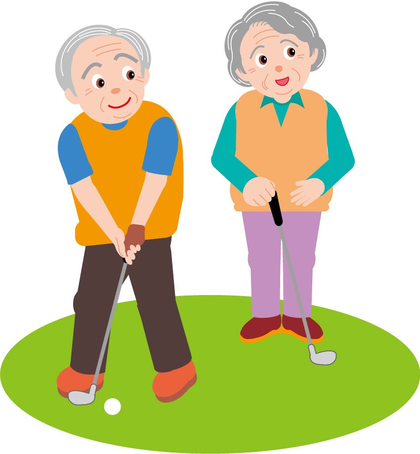 Vector Cartoon Clip Old Couple Playing Golf