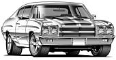 1970 Muscle Car With Hood Stripes   Clipart Graphic
