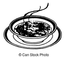 Black And White Version Of A Print Of A Bowl Of Soup Stock