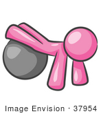 Clip Art Graphic Of A Pink Guy Character Exercising With A Yoga Ball
