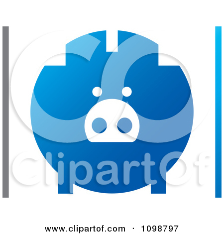 Clipart Blue Piggy Bank Logo With Gray And Blue Borders   Royalty Free    