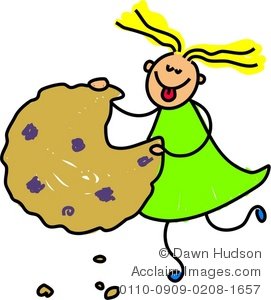 Clipart Illustration Of A Happy Little Girl Eating A Giant Cookie