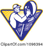 Clipart Retro Satellite Dish Installer Or Repair Man Over A Triangle    