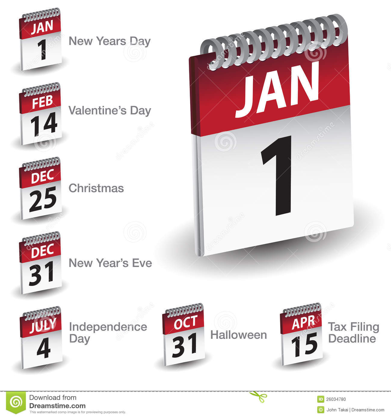 Holiday Calendar Date Icons Stock Photo   Image  26034780