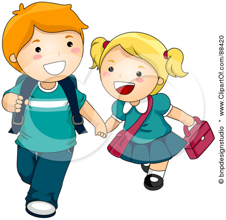Kids Walking Home Clipart Two Kids Holding Hands
