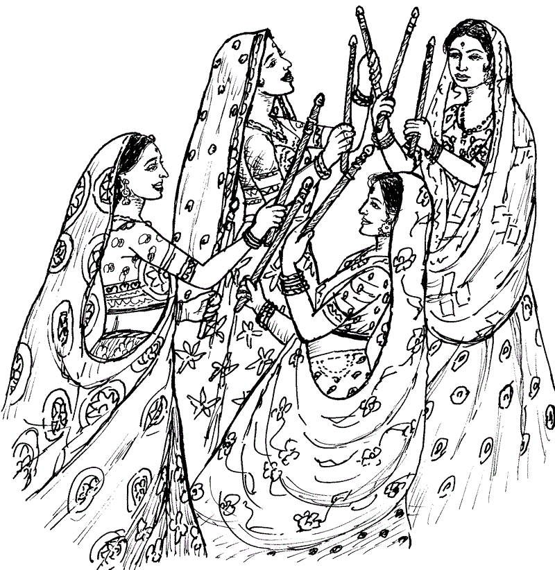 Navratri Coloring Pages Of Indian Folk Dance Dandiya   Free Coloring