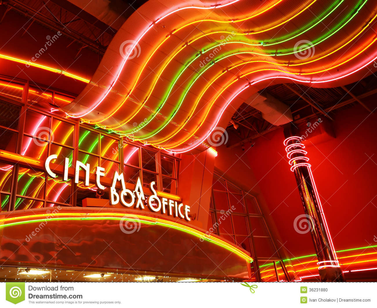 Neon Sign At Movie Theater Stock Photo   Image  36231880