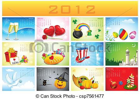Of 2012 Holiday Calendar   Illustration Of Complete Calendar
