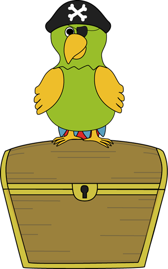 Pirate Parrot Sitting On Treasure Chest Clip Art   Pirate Parrot
