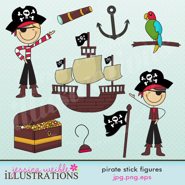 Pirate Stick Figures Cute Digital Clipart For By Jwillustrations