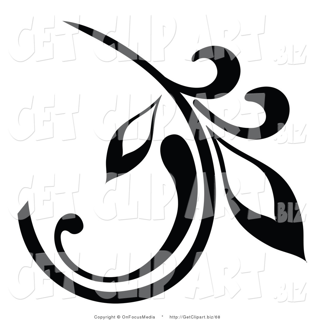 Preview  Clip Art Of A Black Branch Design Element With A Curly Leaf
