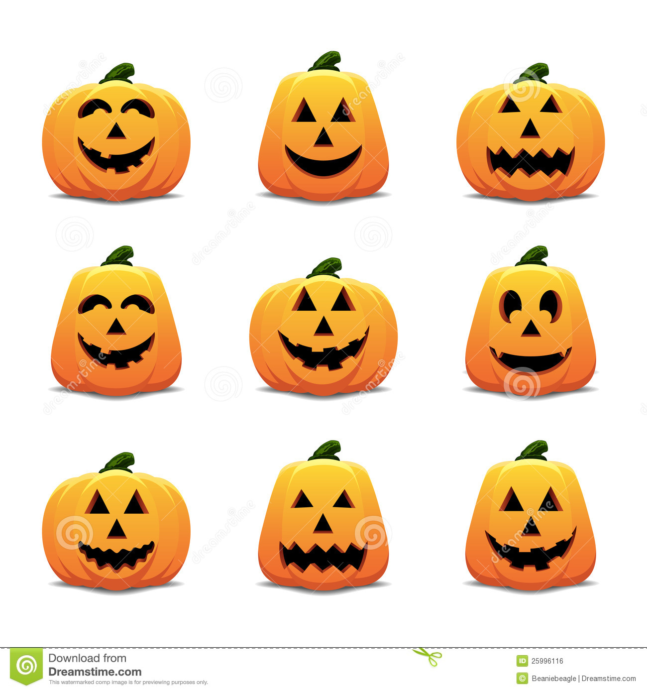 Set Of Nine Jack O Lanterns With Various Faces And Two Different    