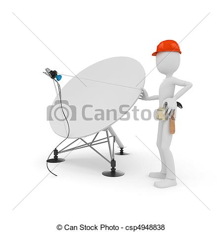 Stock Illustration Of 3d Man Cable Guy With Satellite Dish Isolated On