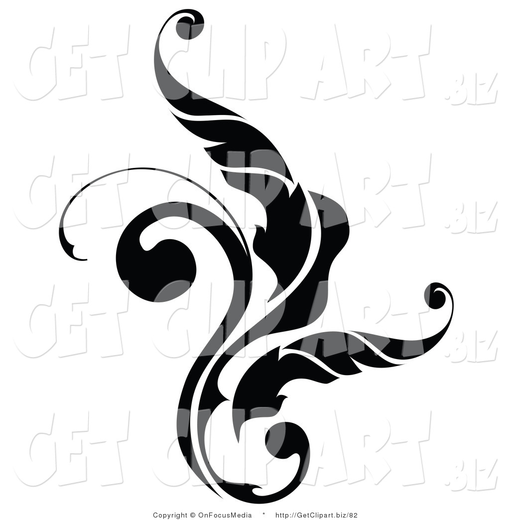 Vector Clip Art Of A Silhouetted Leaf Scroll Design By Onfocusmedia