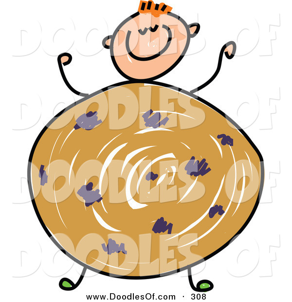 Vector Clipart Of A Childs Sketch Of A Happy Boy With A Cookie Body By