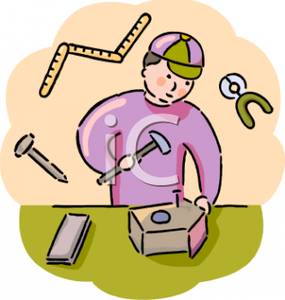 Boy Building A Birdhouse In Shop Class   Royalty Free Clipart Picture