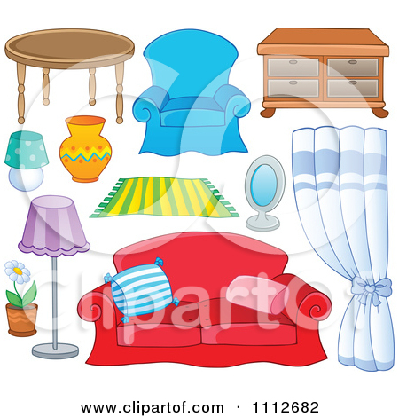 Clipart Outlined Vase Chair Table Curtains Couch Lamp And Mirror