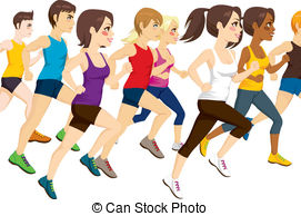 Group Of Athletes Running   Side View Illustration Of Group