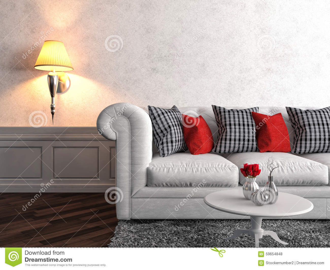 Interior With White Sofa  3d Illustration Stock Illustration   Image