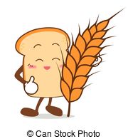 Isolated Happy Smile Slice Of Bread Cartoon And Wheat Vector Clip Art
