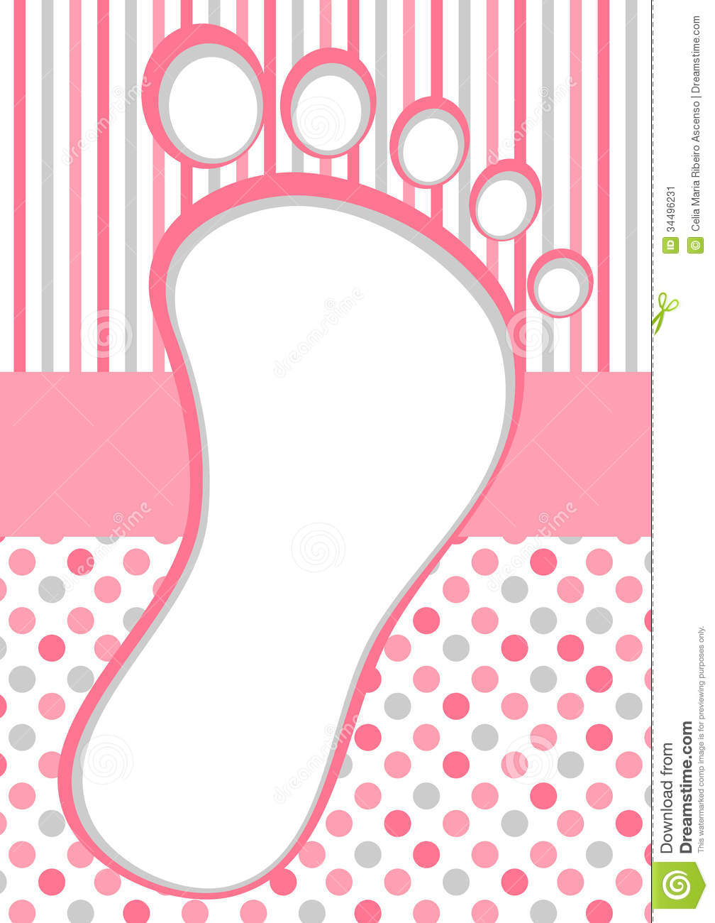 Pink Baby Foot Frame With Polka Dots And Stripes Stock Image   Image