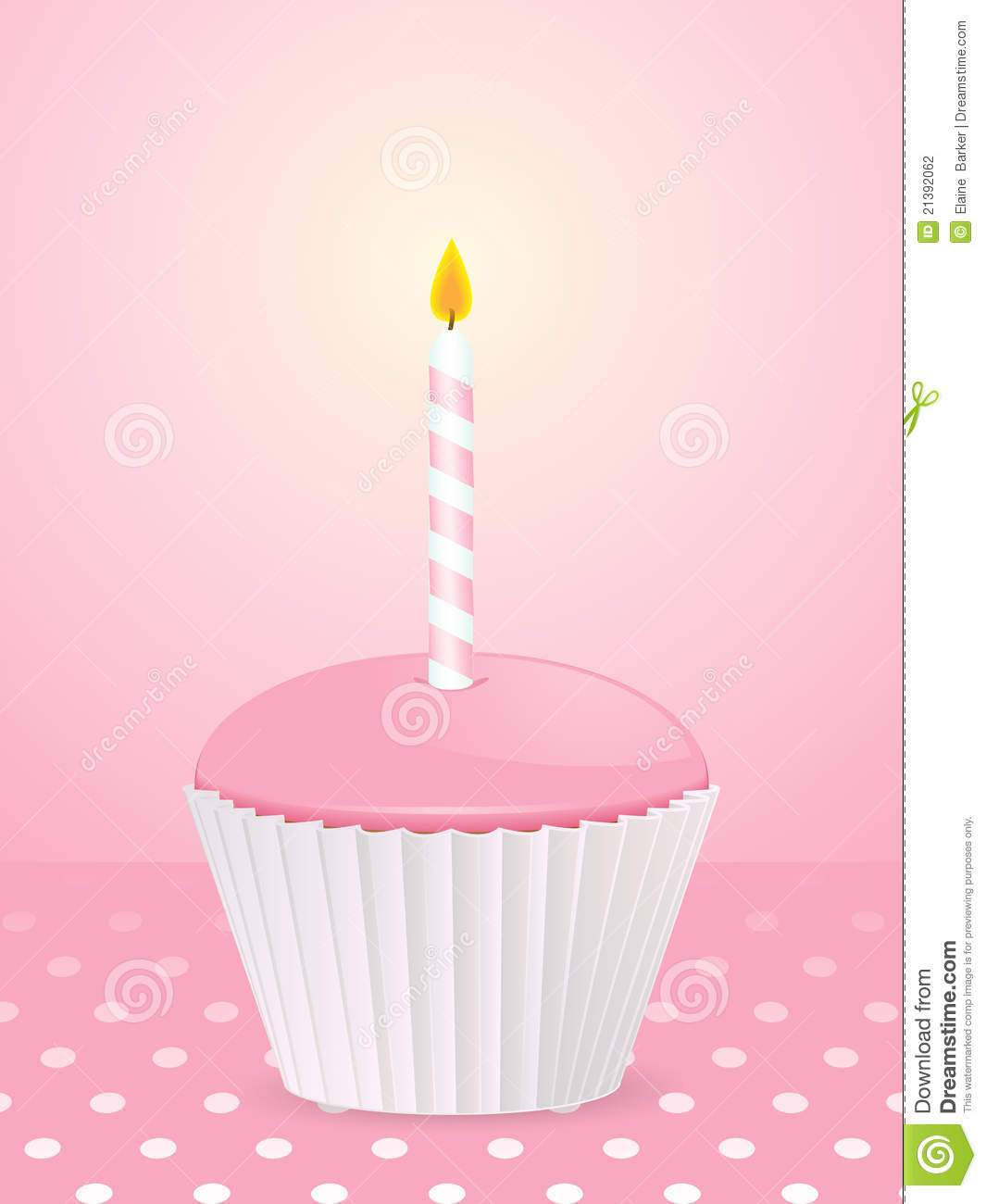 Pink Cupcake With Candle On A Pink Polka Dot Background