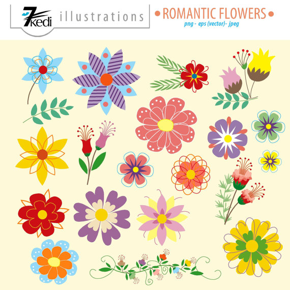 Romantic Flowers Flower Clip Art Instant Download Retro Hippy