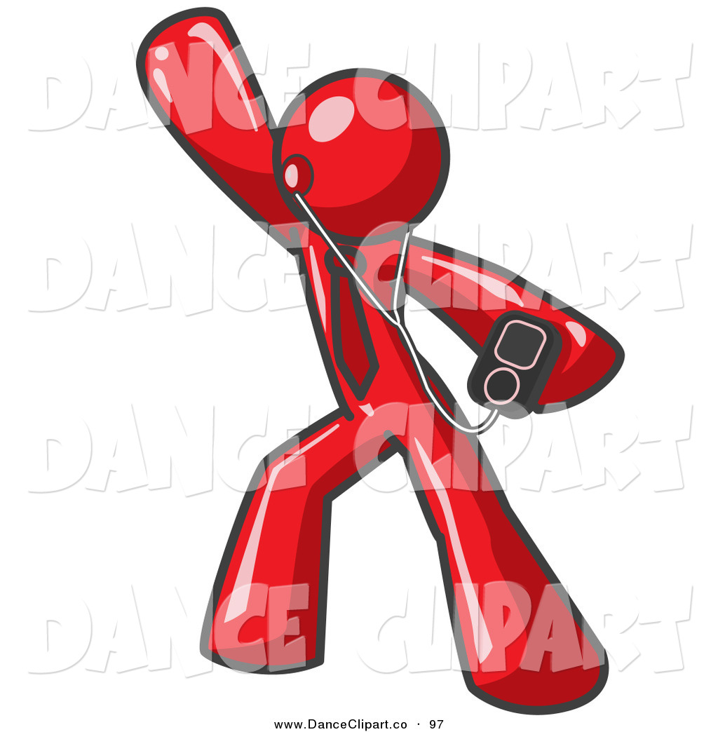 Vector Clip Art Of A Groovy Red Man Dancing And Listening To Music
