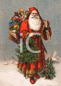 Victorian Santa In The Snow   Royalty Free Clipart Picture
