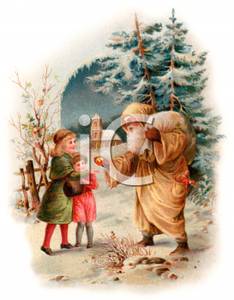 Victorian Santa With Two Children   Royalty Free Clipart Picture