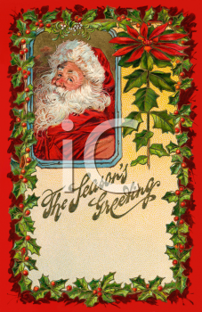 Victorian Seasons Greetings Card Santa And Holly Royalty Free Clipart