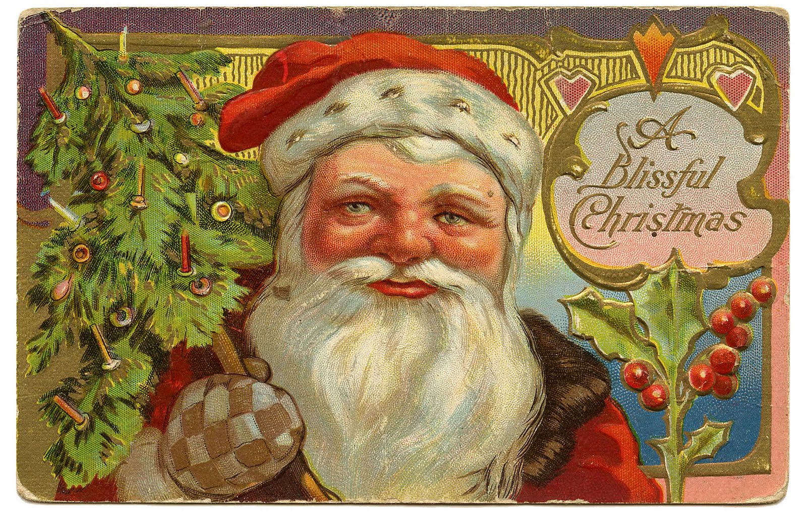 Vintage Christmas Clip Art   Victorian Santa With Tree   The Graphics    