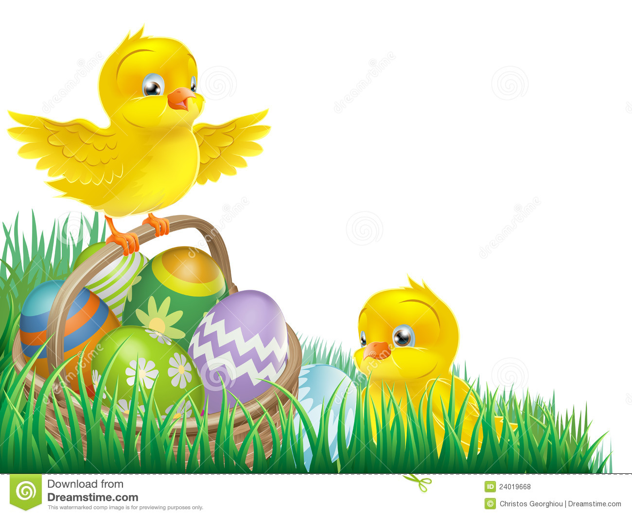 An Easter Chicks And Easter Egg Basket Isolated Corner Design Element