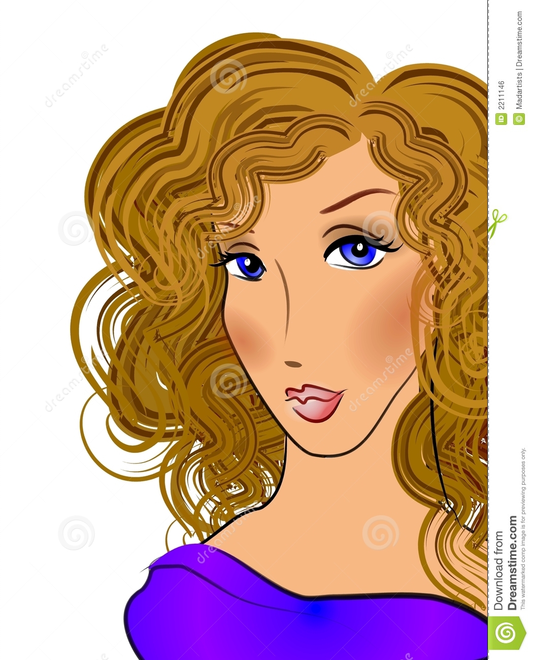 An Illustration Of A Young Woman With Brown Curly Hair And Blue Eyes