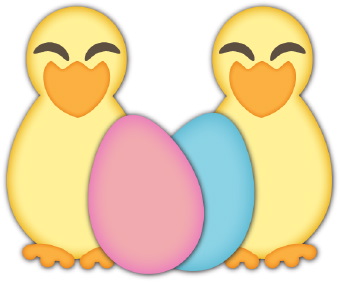 Art Of Two Downy Yellow Easter Chicks With Pink And Blue Easter Eggs
