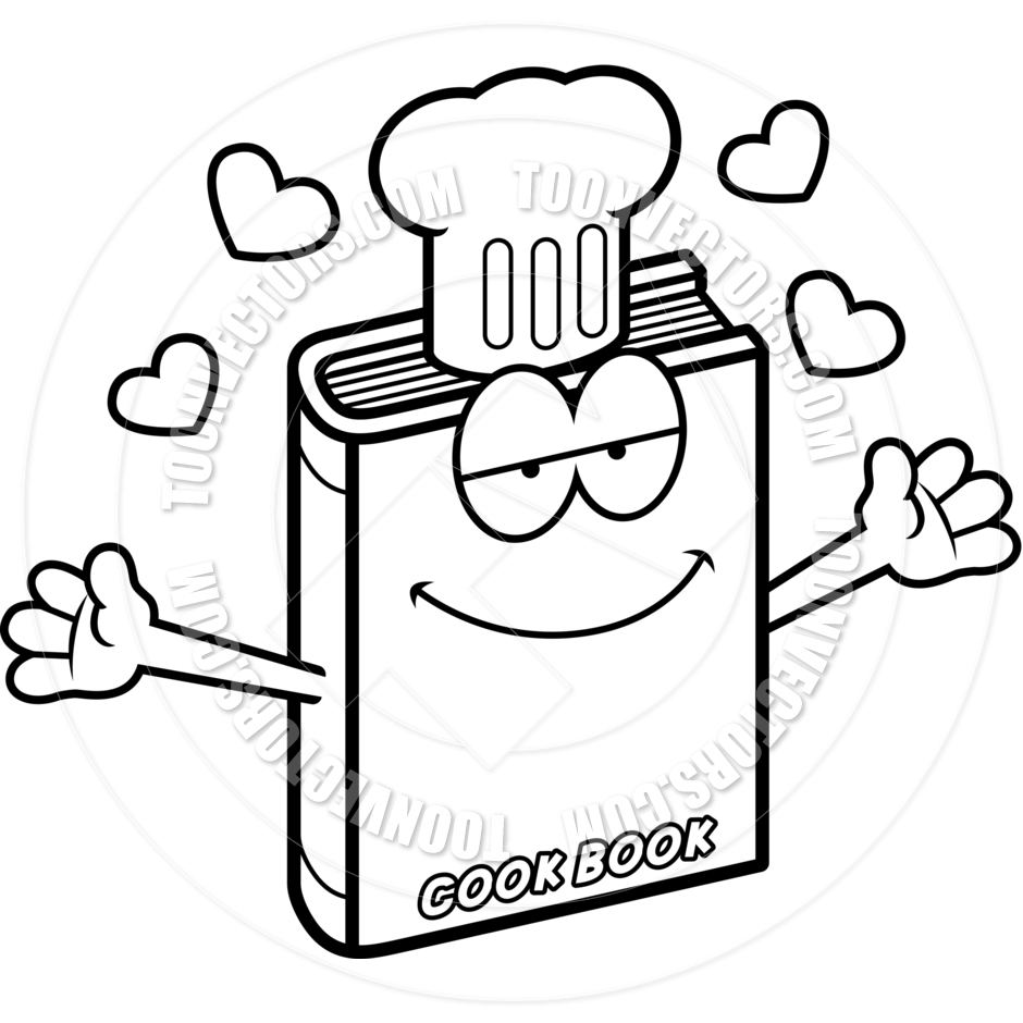 Cartoon Cookbook Hug  Black And White Line Art