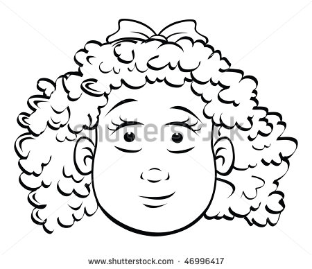Cartoon Vector Outline Illustration Toddler Girl Curly Hair