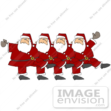 Clip Art Graphic Of A Chorus Line Of Dancing Santas    36164 By Djart