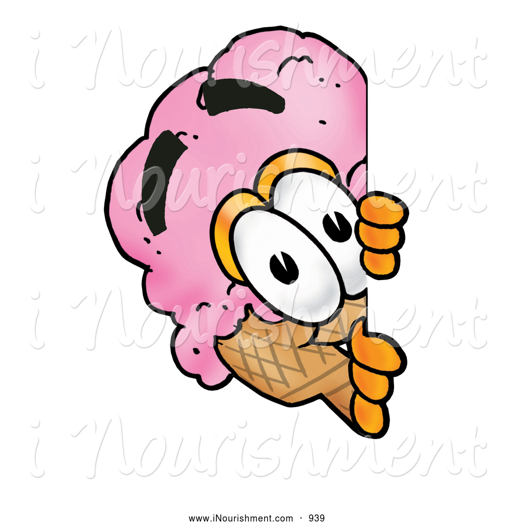 Clipart Of A Friendly Ice Cream Cone Mascot Cartoon Character Peeking    
