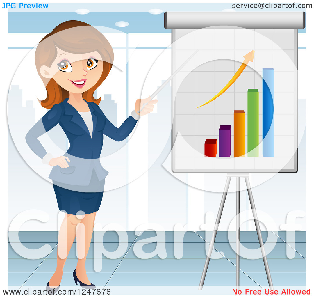 Clipart Of A Professional Brunette Caucasian Business Woman Discussing    