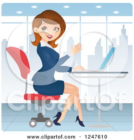 Clipart Of A Professional Brunette Caucasian Business Woman Waving And    