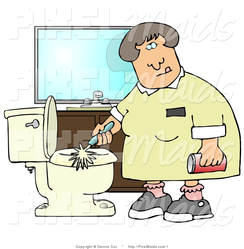 Clipart Of Maid Cleaning Toilet With Scrub Brush And Comet By Djart