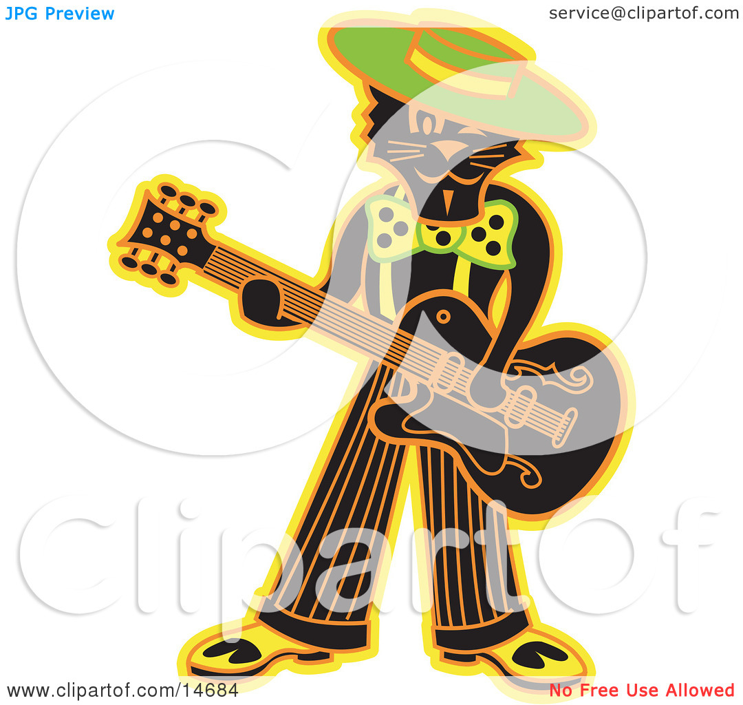 Cool Black Cat Playing A Guitar Clipart Illustration By Andy Nortnik