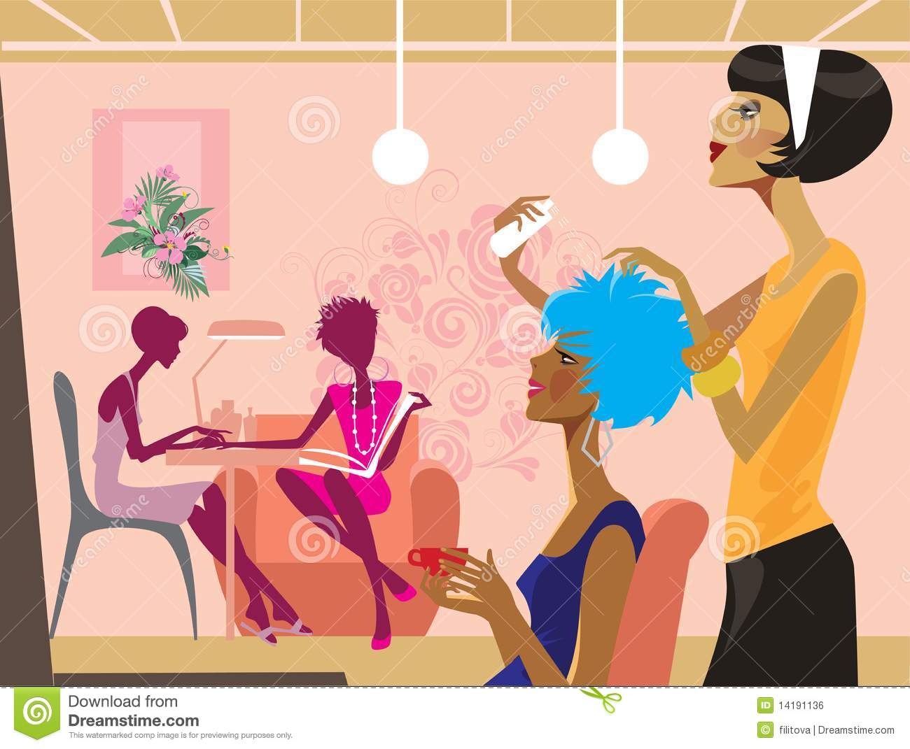 Illustration Of A Women In A Beauty Salon Getting A Hairstyle And