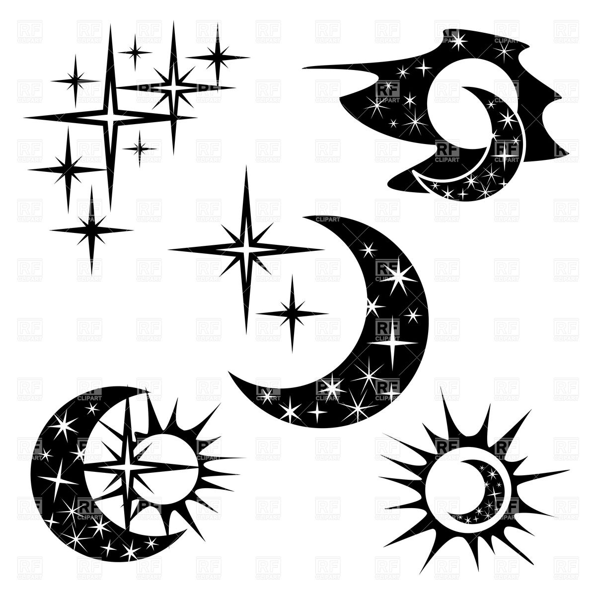 Night And Half Moon   Crescent With Star Pattern 20240 Silhouettes