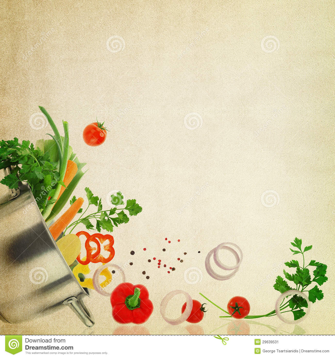 Recipe Template  Fresh Vegetables On Fabric Texture