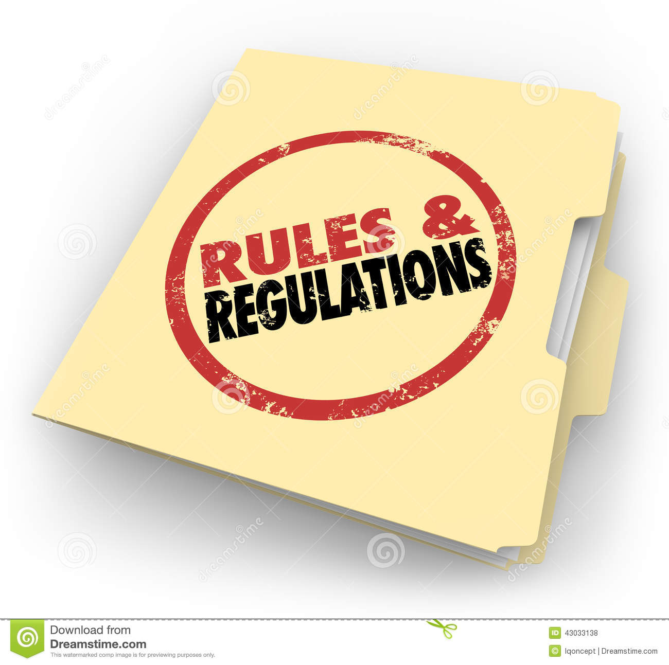 Rules And Regulations Stamped On A Manila Folder Of Documents Or Files
