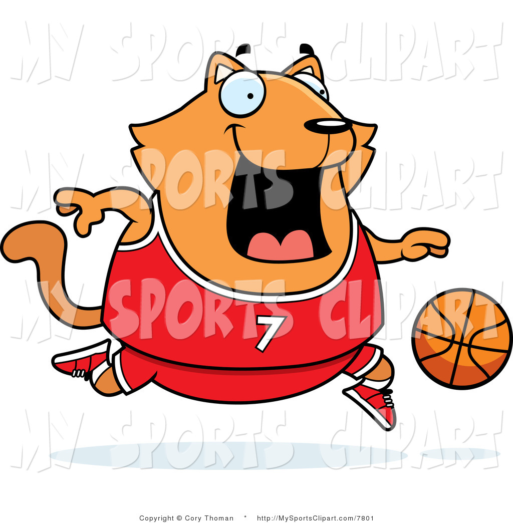 Sports Clip Art Of A Cat Playing Basketball In A Red Number 7 Uniform