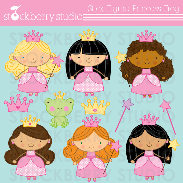 Stockberry Studio  Stick Figure Princess Clipart Set