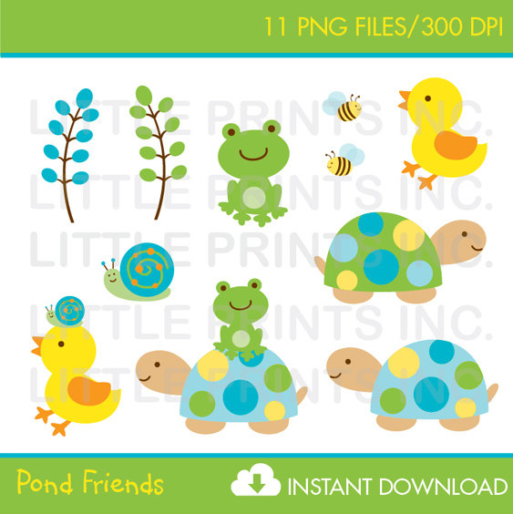 Turtle Frog Clipart Pond Pals Clip Art Personal Use Instant Download    